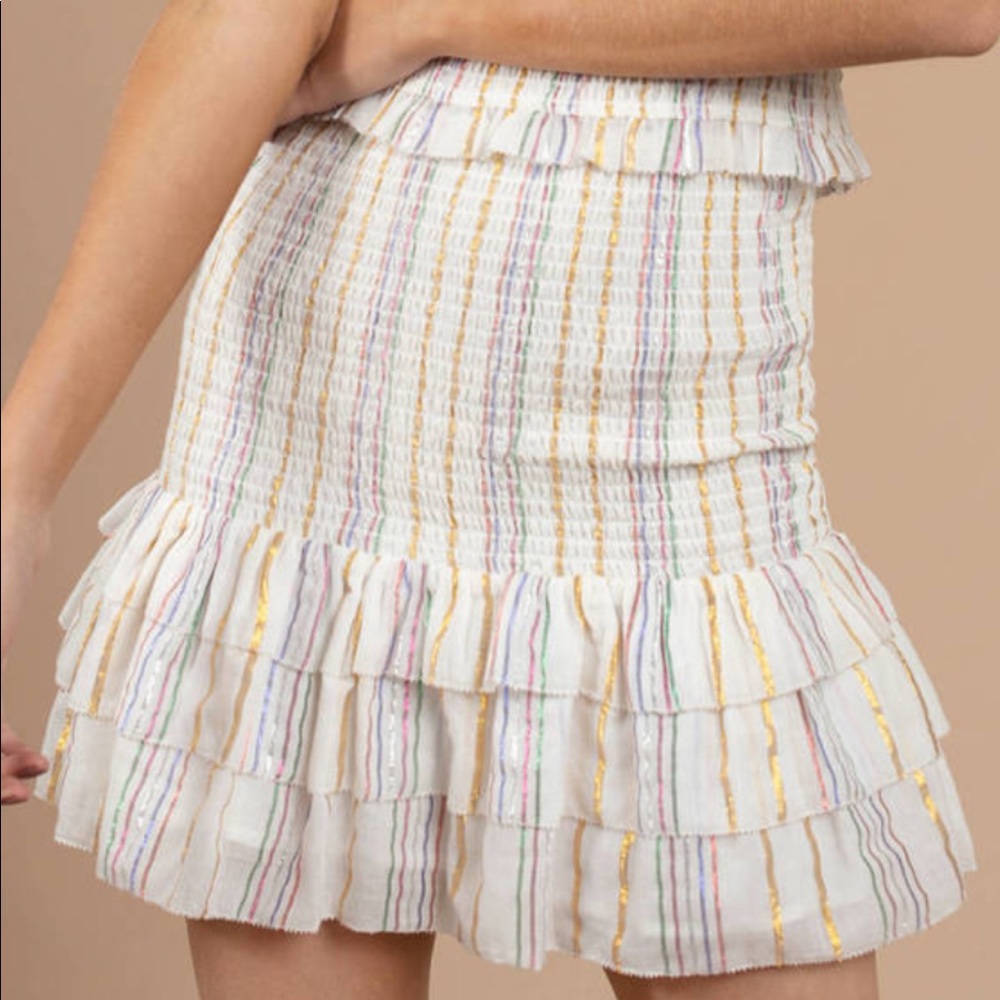 Saylor White Metallic Stripe Tiered Smocked Skirt
